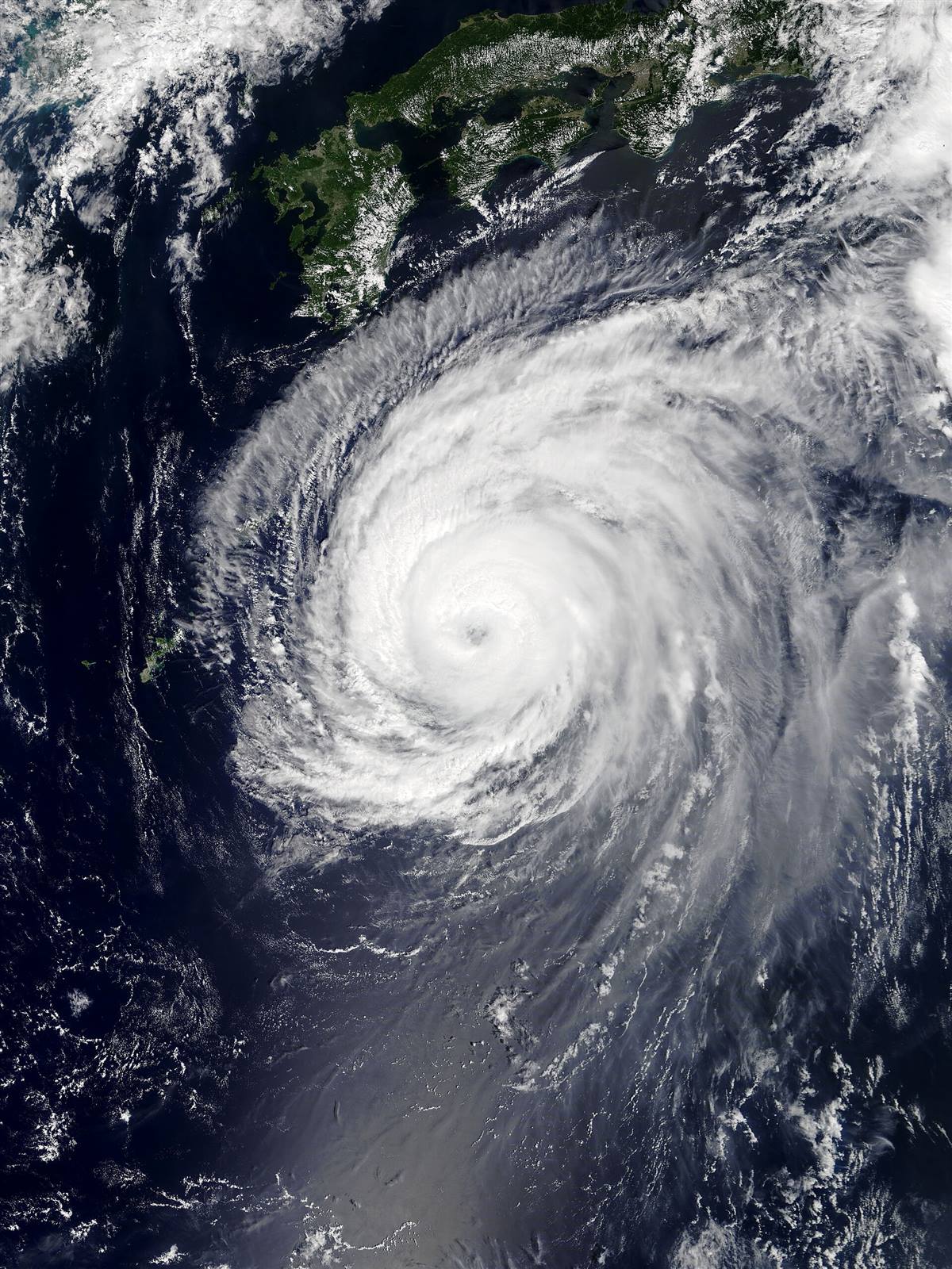 Satellite photo of Typhoon Jebi approaching the Japanese coastline, 3 September 2018